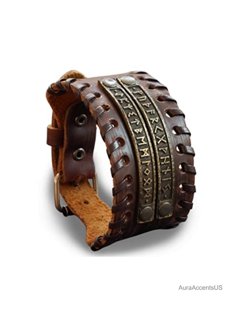 Handmade Adjustable Viking Rune Leather Cuff Bracelet, Elder Futhark